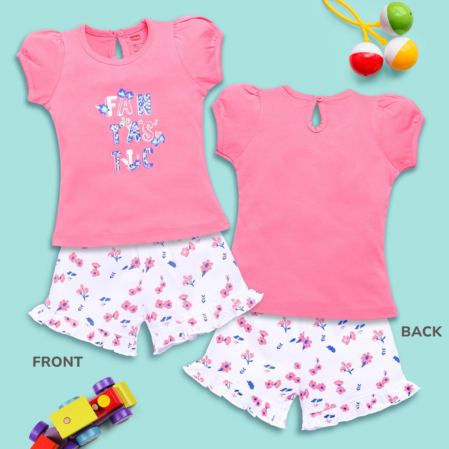 Baby Girls Regular Fit 100% Cotton Half Sleeves Girls Top CoSets Pack Of 3, Salmon Rose, Mint & Sunflower