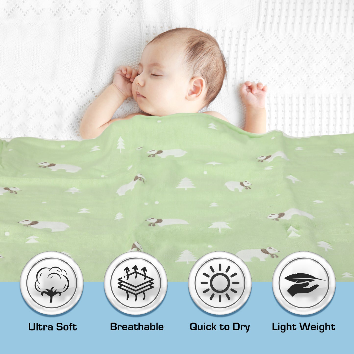 Baby Cotton Quilts Cum Wrappers, Green Bear