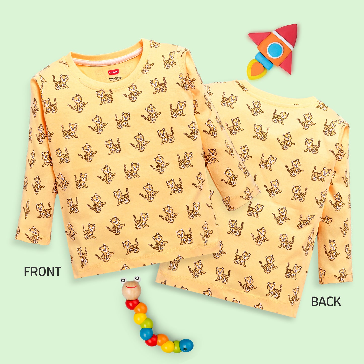 Baby Boys Regular Fit 100% Cotton Full Sleeves Boys T-Shirts Sets Pack Of 4, Mint, Light Peach, Mango & Papaya