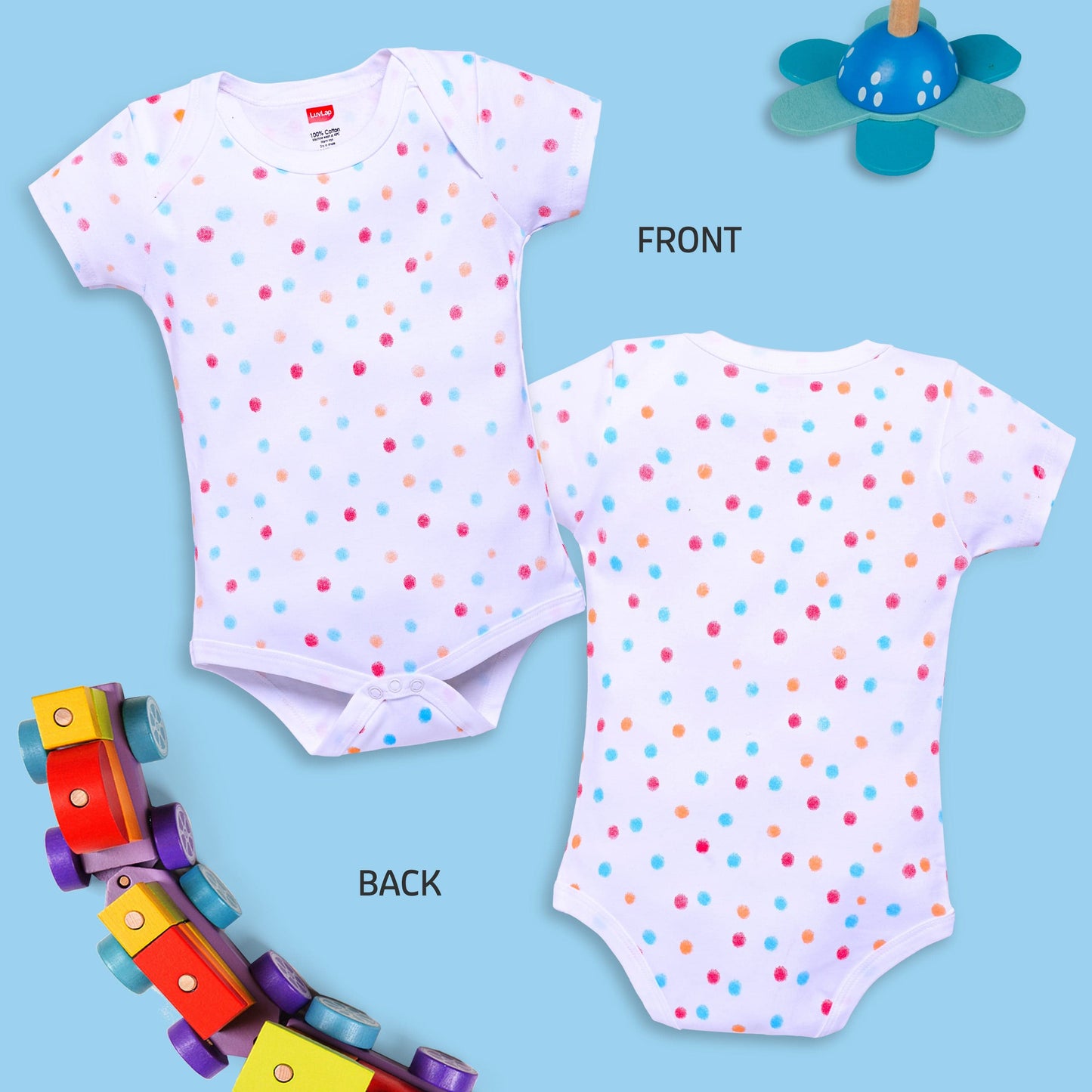 Baby Boys and Girls 100% Cotton Half Sleeve Romper/Bodysuit Pack Of 3, Peach, White & Paradise Green