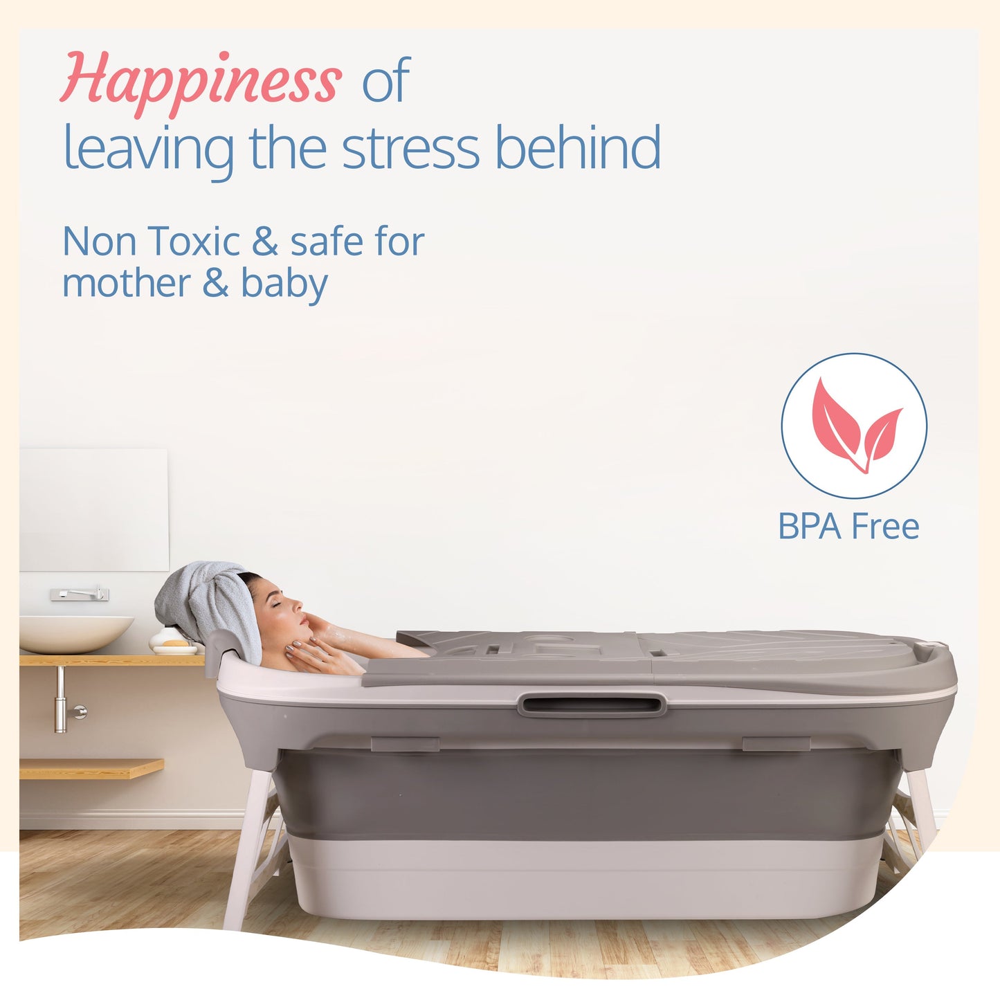 Super Large Mother & Baby Bath Tub, Folding Type Bath tub for Adults and Kids 140 X 60 X 57.5 cm with Temperature Meter (Grey)