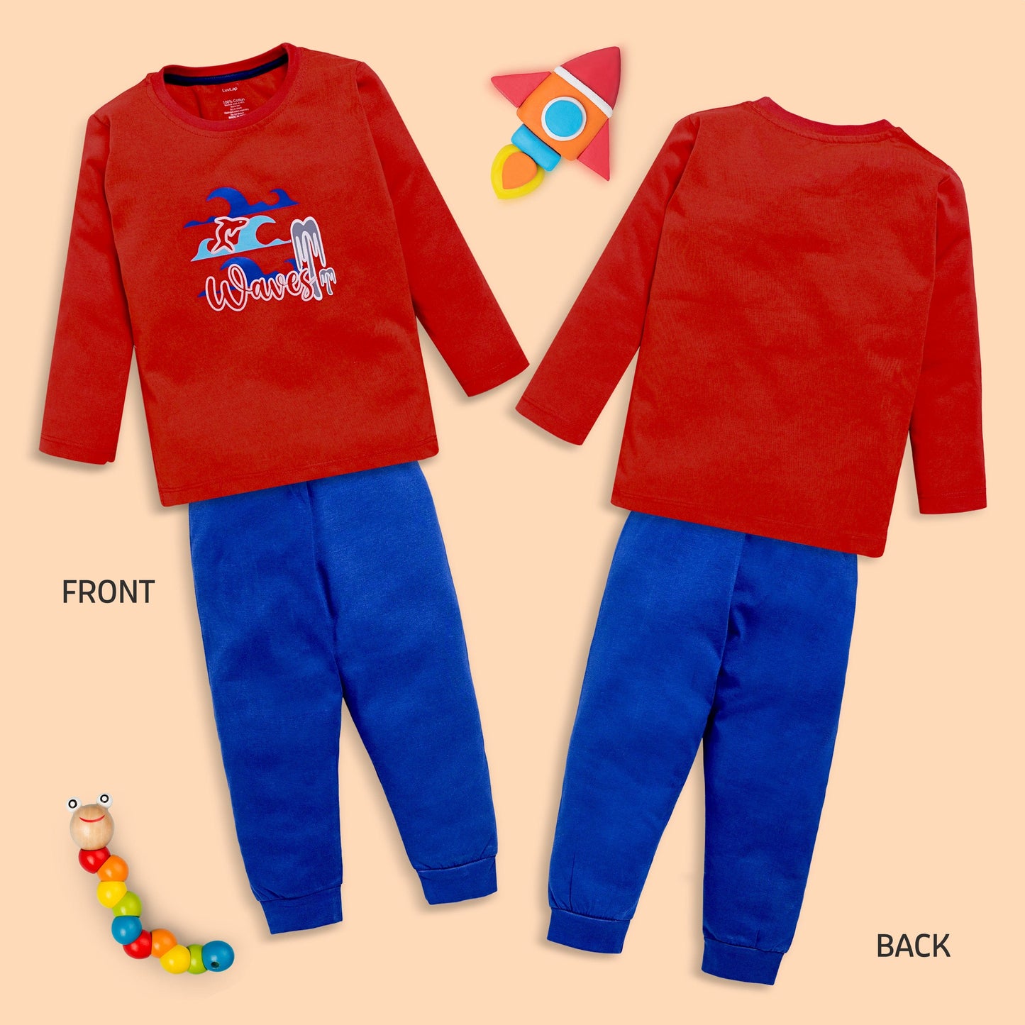 Baby Boys 100% Cotton Full Sleeve Boys T-Shirt & Pyjama Sets Pack Of 3, Navy, Aurora Red & Melange