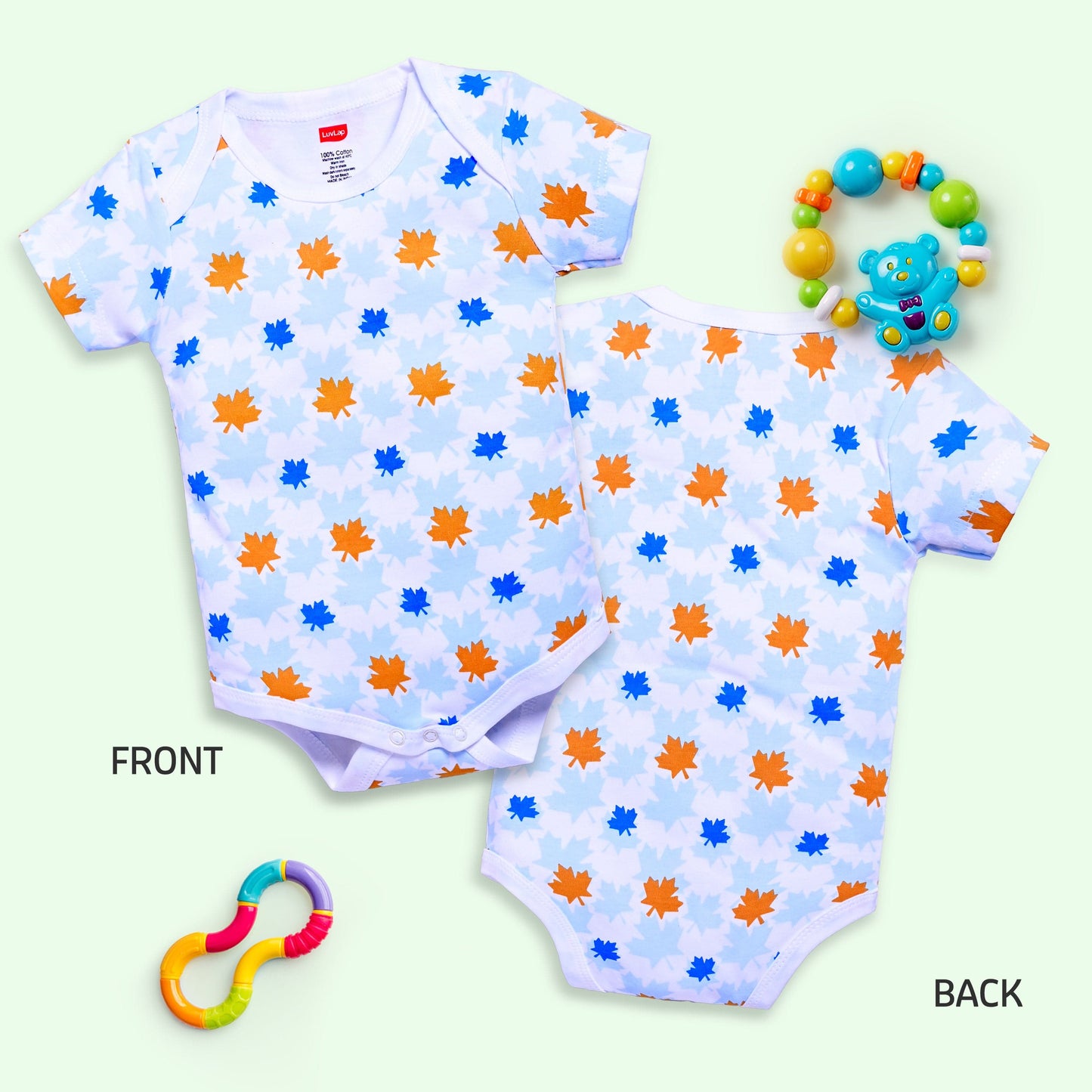 Baby Boys and Girls 100% Cotton Half Sleeve Romper/Bodysuit Pack Of 3, White, Light Peach & Soothing Sea