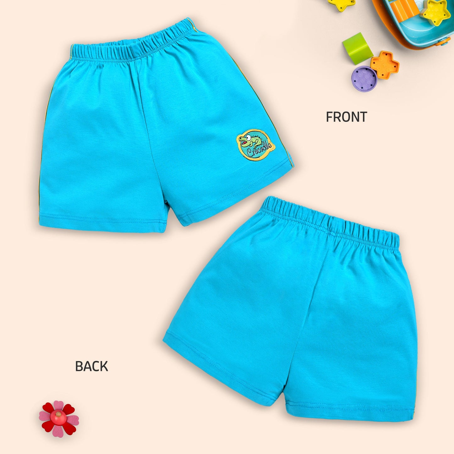 Baby Boys & Girls Regular Fit 100% Cotton Shorts Pack Of 5, Steel Grey, Teal, Blue Radiance, Gold & Supra