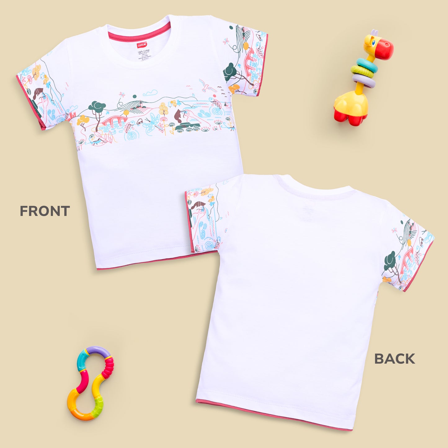 Baby Boys Regular Fit 100% Cotton Half Sleeve Boys T-Shirt Pack Of 5, White, Aqua, White, Peach & Olive