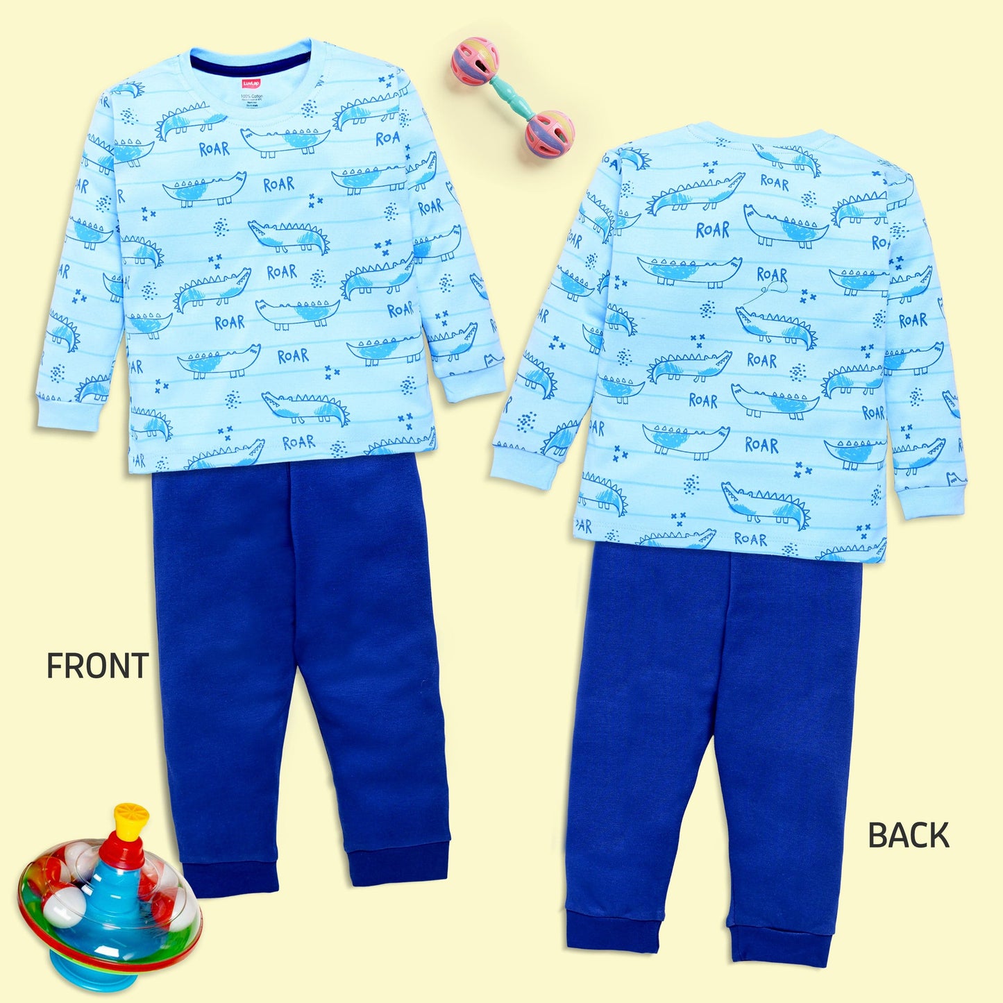 Baby Boys 100% Cotton Full Sleeve Boys T-Shirt & Pyjama Sets Pack Of 3, Grey Melange, Baby Pink & Supra