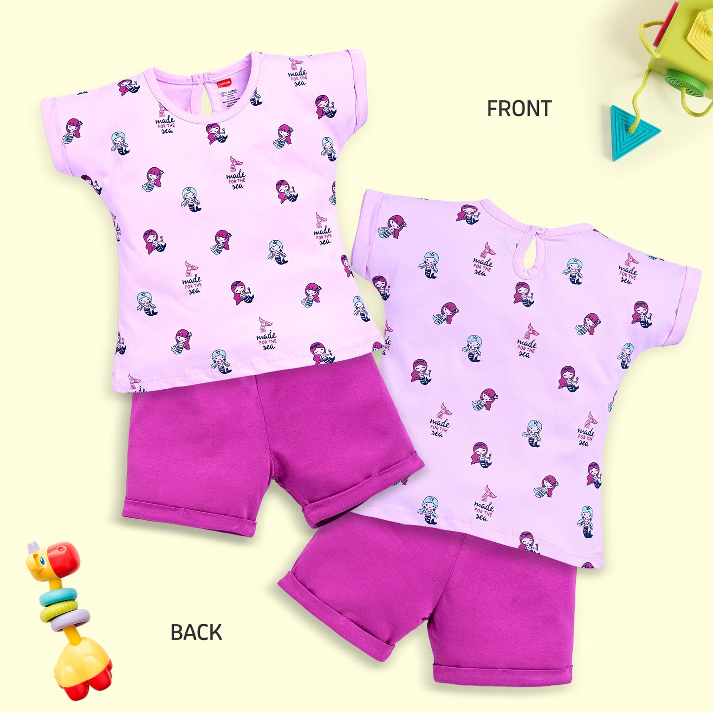 Baby Girls Regular Fit 100% Cotton Half Sleeves Girls Top CoSets Pack Of 3, Lilac Snow, Aqua & Sea Green