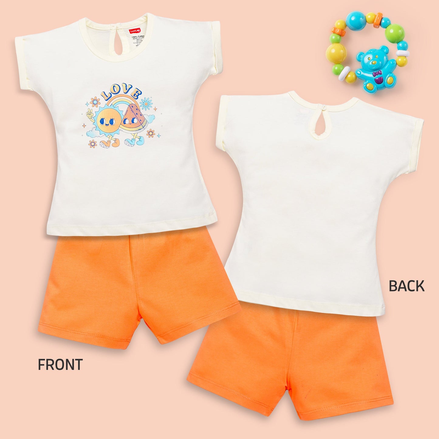 Baby Girls 100% Cotton Sleeveless Girls Top & Shorts Sets Pack Of 3, Soothing Sea, Off White & Sea Foam Green