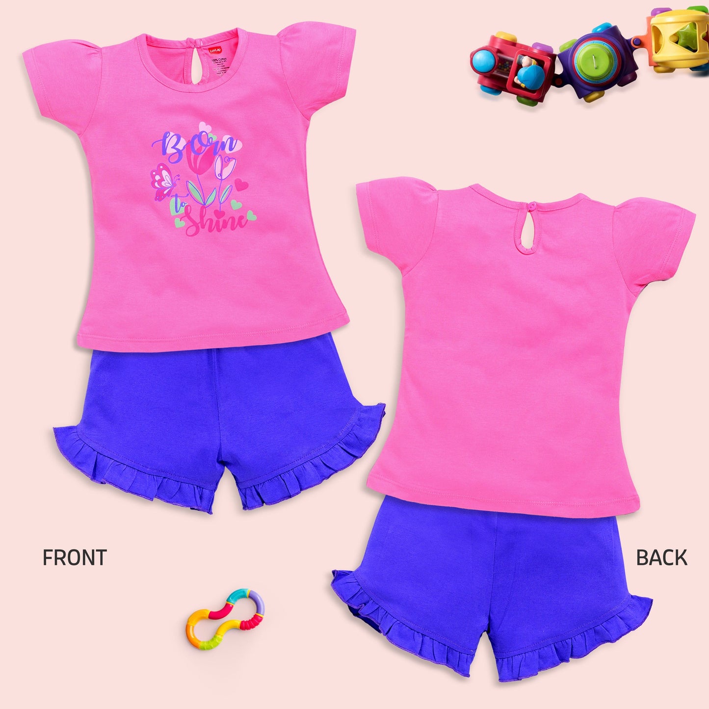 Baby Girls Regular Fit 100% Cotton Half Sleeves Girls Top CoSets Pack Of 3, Morning Glory, Mango & Lilac Snow