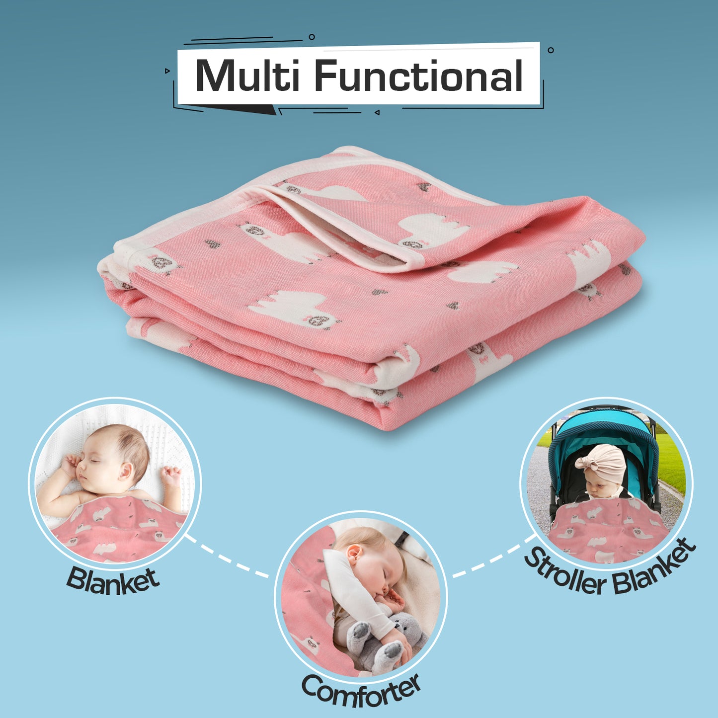 Baby Cotton Quilts Cum Wrappers, Pink Sheep