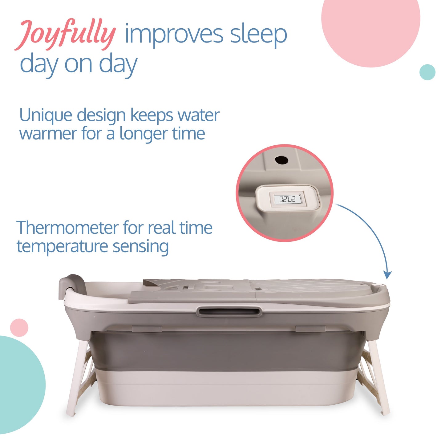 Super Large Mother & Baby Bath Tub, Folding Type Bath tub for Adults and Kids 140 X 60 X 57.5 cm with Temperature Meter (Grey)