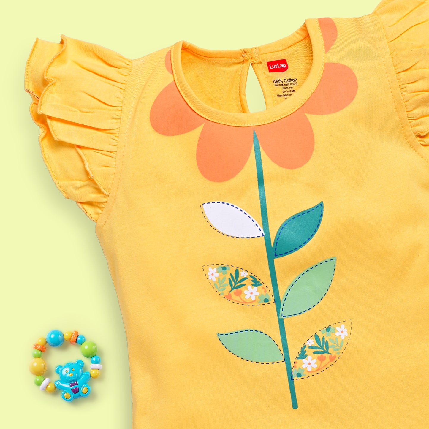Baby Girls Regular Fit 100% Cotton Half Sleeves Girls Top CoSets Pack Of 3, White, Baby Pink & Sunflower