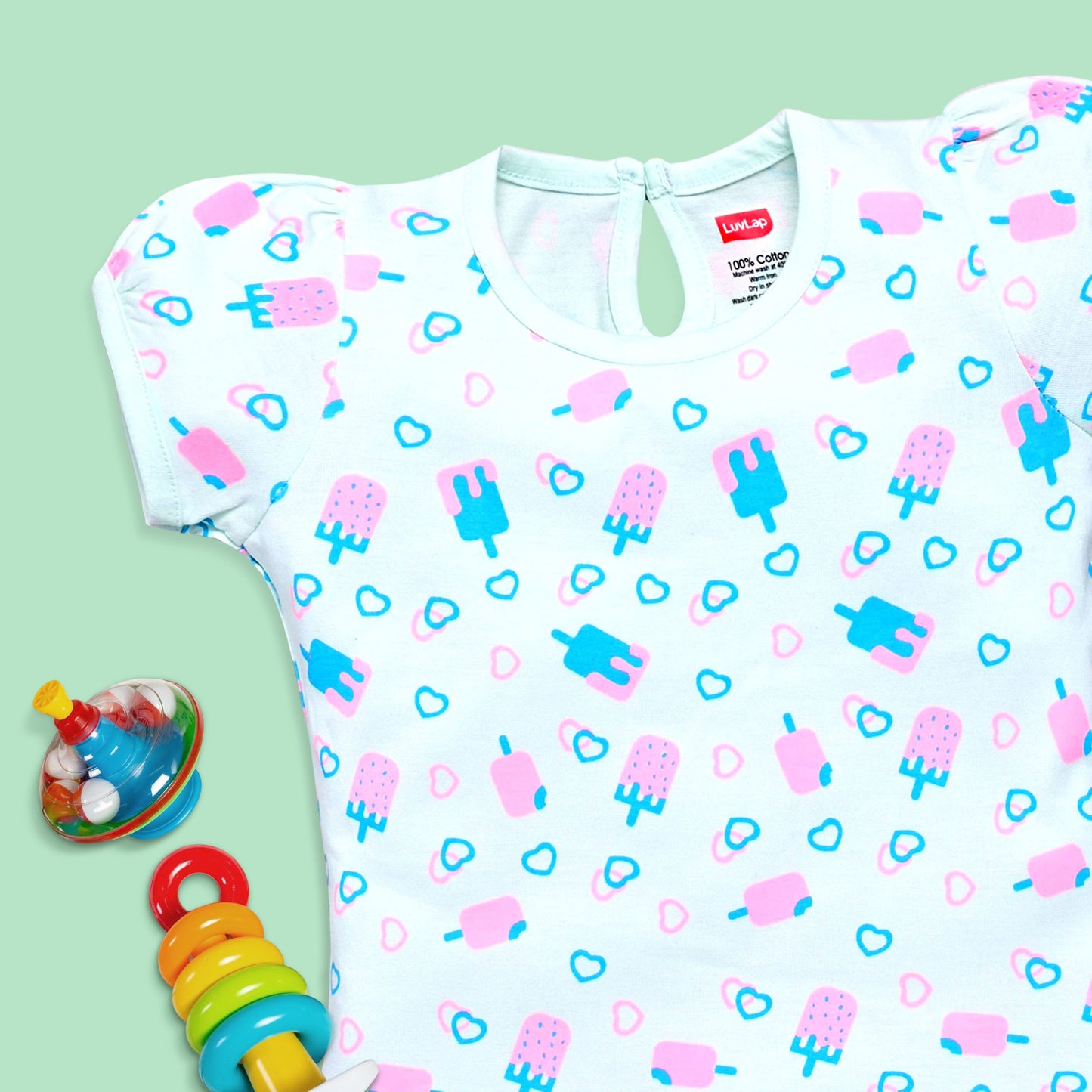 Baby Girls Regular Fit 100% Cotton Half Sleeves Girls Top CoSets Pack Of 3, Peach Whip, Mint & Coral Red