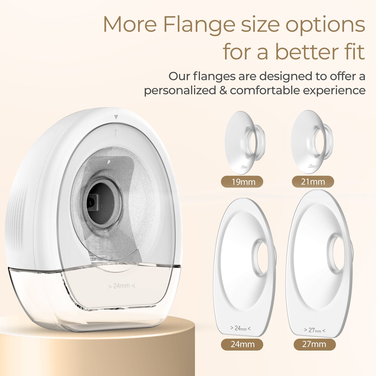 Glory Hands-Free Electric Breast Pump for Breastfeeding, Wearable, Portable, 4 Modes & 9 Suction Levels, Type-C Fast Charging, 24mm Breast Shield, Includes 19/21/27mm Soft Flange Inserts, White