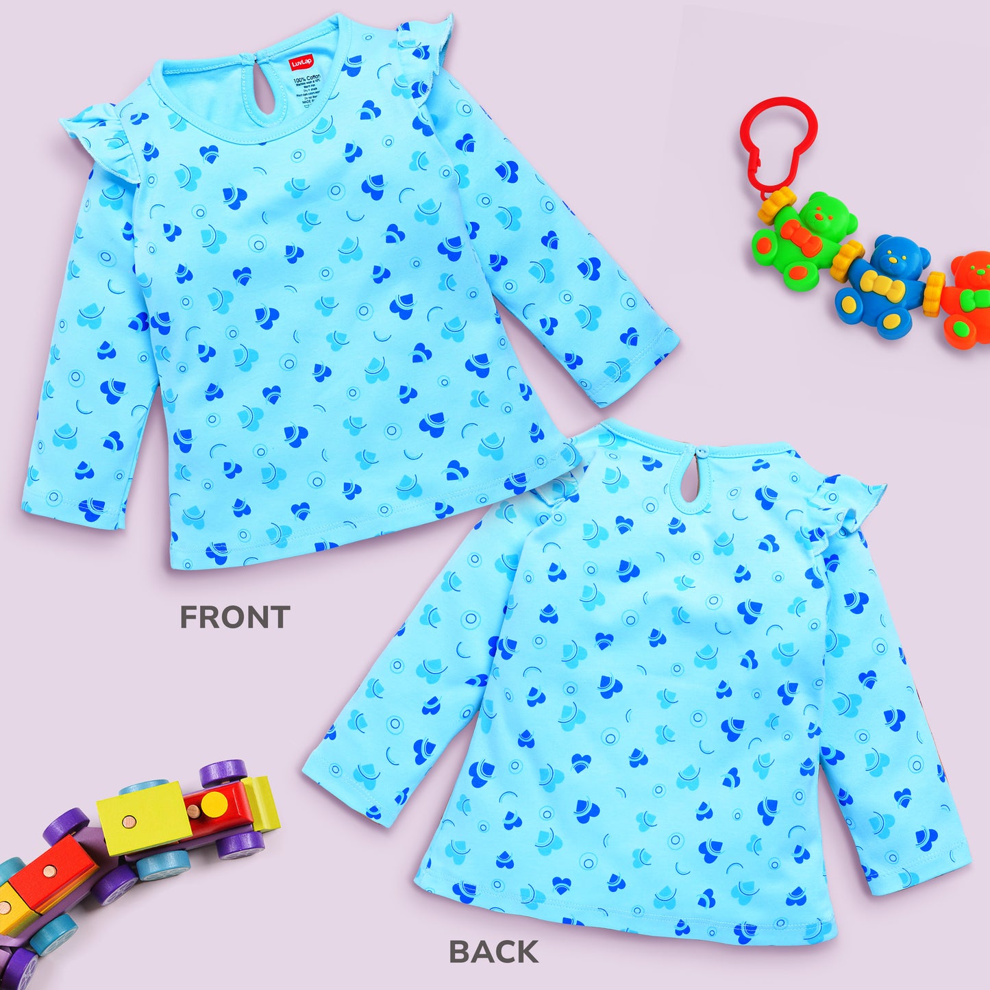 Baby Girls 100% Cotton Full Sleeve Girls Top Pack Of 4, Off White, Coral Red, Lt. Pastel Green & Aqua