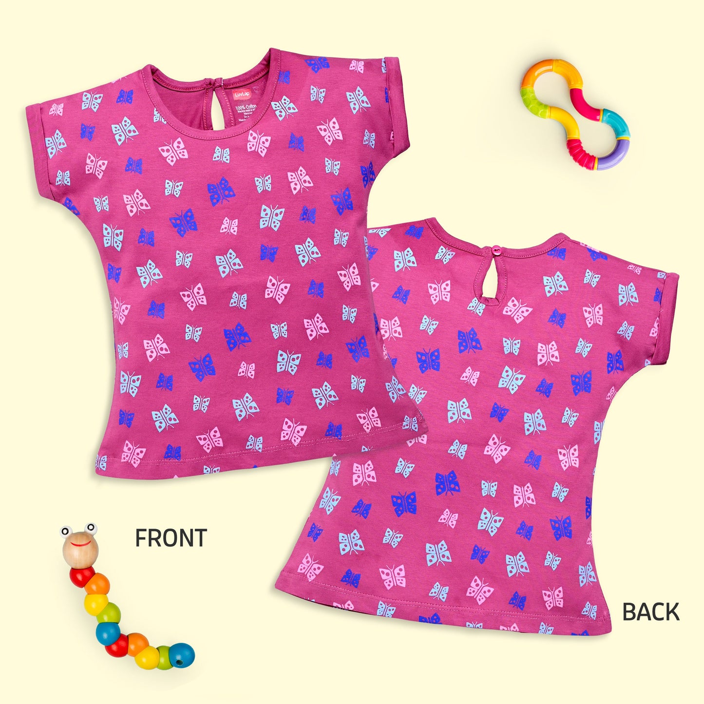 Baby Girls Regular Fit 100% Cotton Half Sleeves Girls Top Pack Of 5, White, Burgundy, Peach, Purple Opulence & Lt. Pastel Green