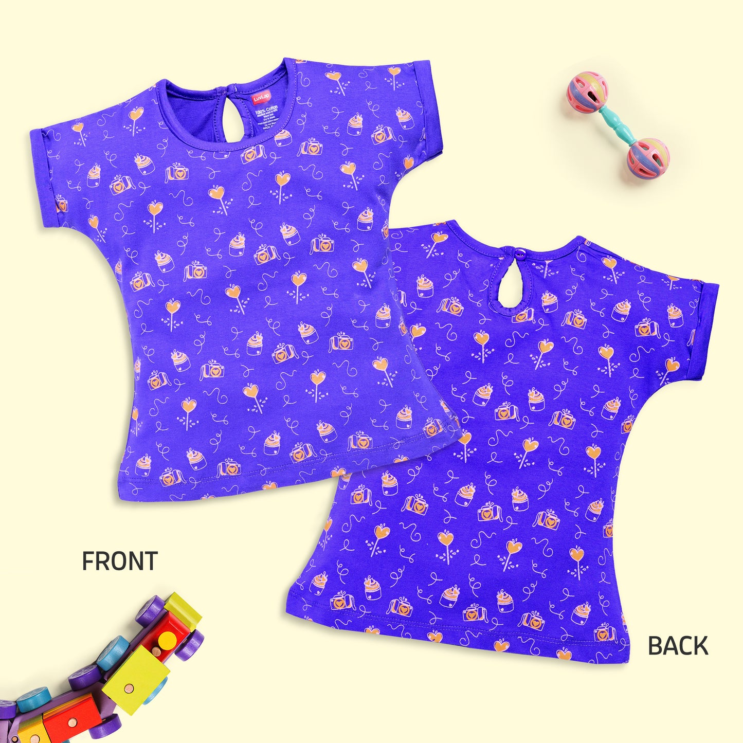 Baby Girls Regular Fit 100% Cotton Half Sleeves Girls Top Pack Of 5, White, Burgundy, Peach, Purple Opulence & Lt. Pastel Green