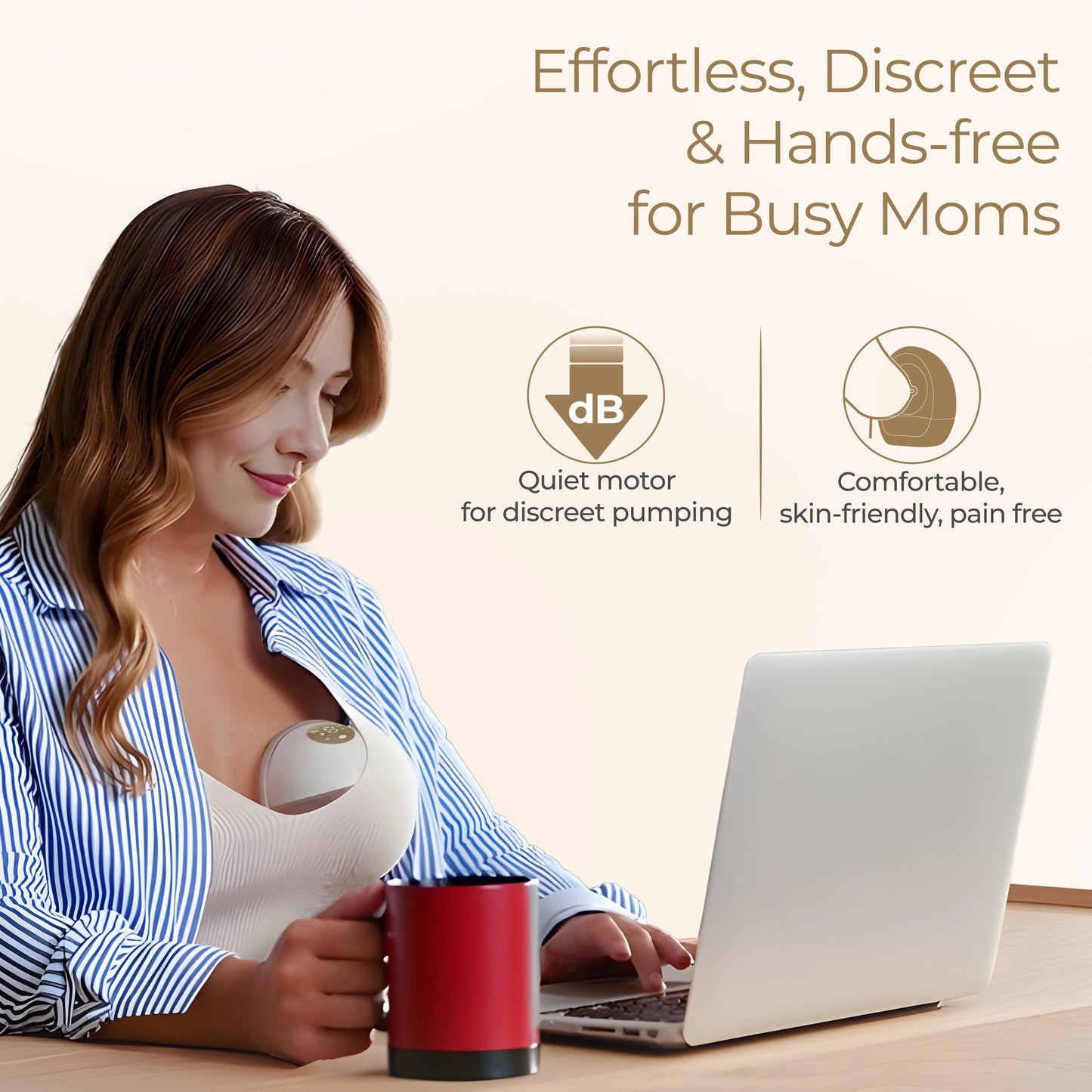 Glory Hands-Free Electric Breast Pump for Breastfeeding, Wearable, Portable, 4 Modes & 9 Suction Levels, Type-C Fast Charging, 24mm Breast Shield, Includes 19/21/27mm Soft Flange Inserts, White