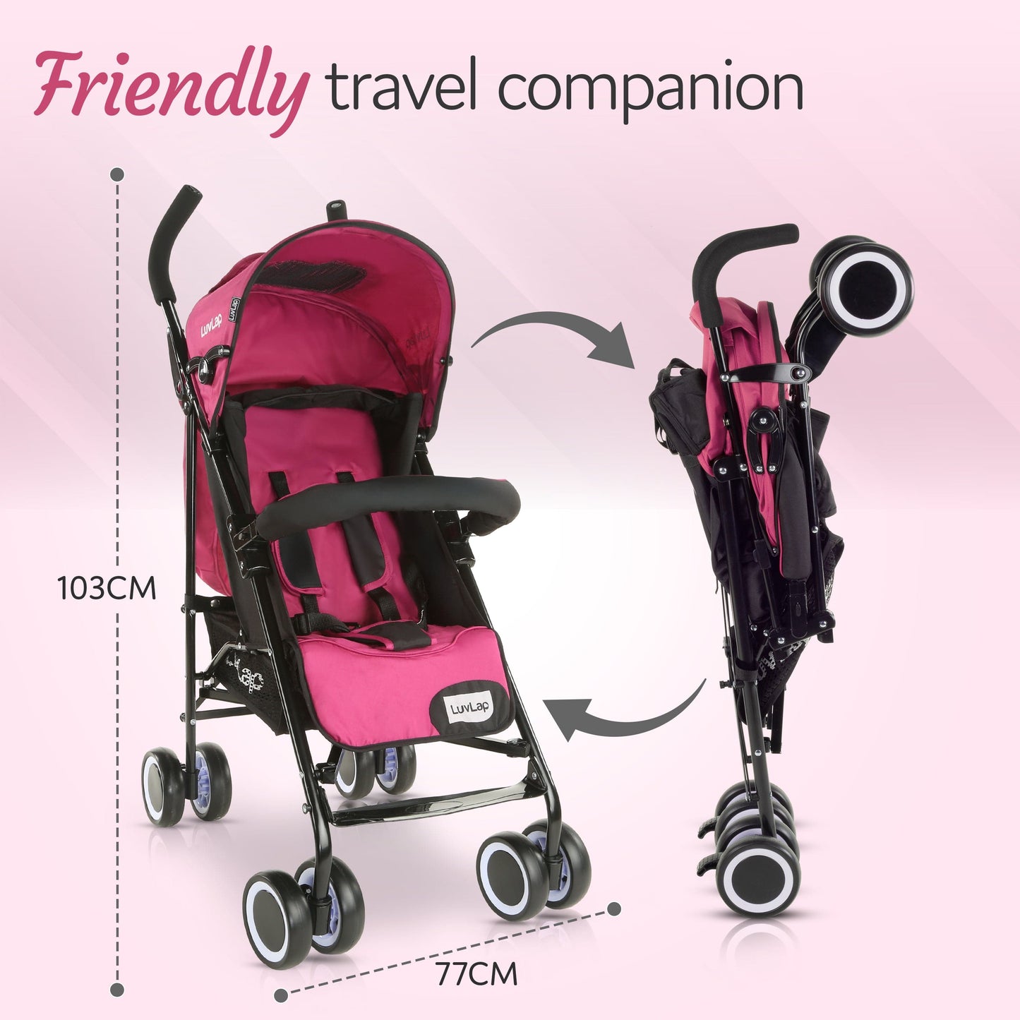 City Baby Stroller/Buggy, Lightweight, Compact & Travel Friendly Baby pram, for 6-36 Months Baby, 5 Point Safety Harness, Adjustable seat Recline, extendable Canopy, 15Kg Capacity (Pink)