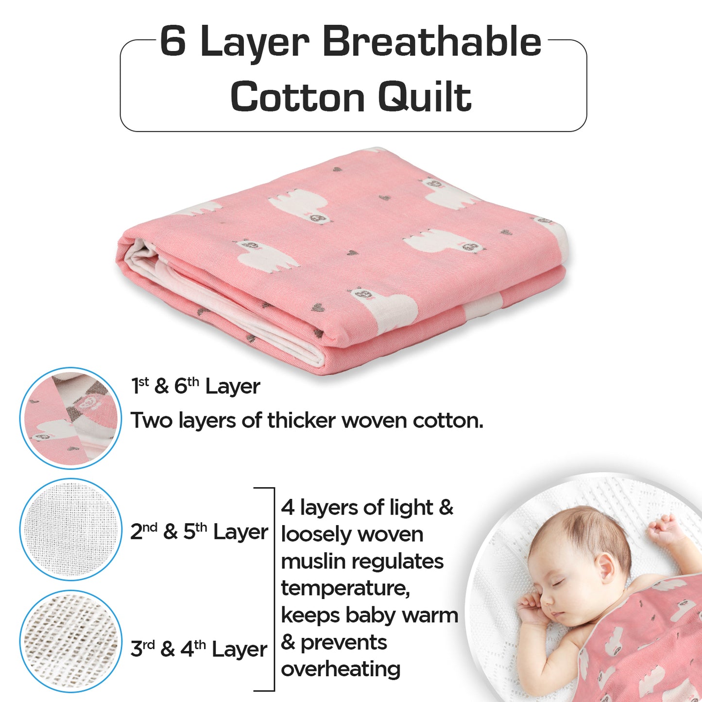 Baby Cotton Quilts Cum Wrappers, Pink Sheep