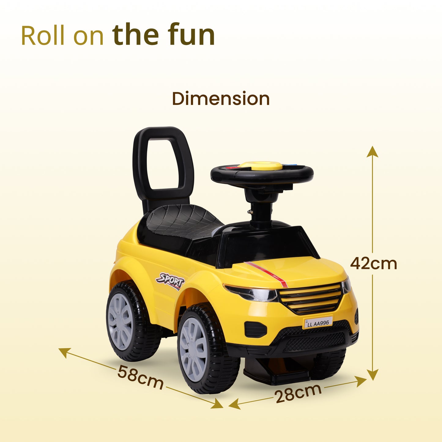 Starlight Ride on & Car for Kids with Music & Horn Steering, Push Car for Baby with Backrest, Safety Guard, Under Seat Storage & Big Wheels, Ride on for Kids 1 to 3 Years Upto 25 Kgs (Yellow)