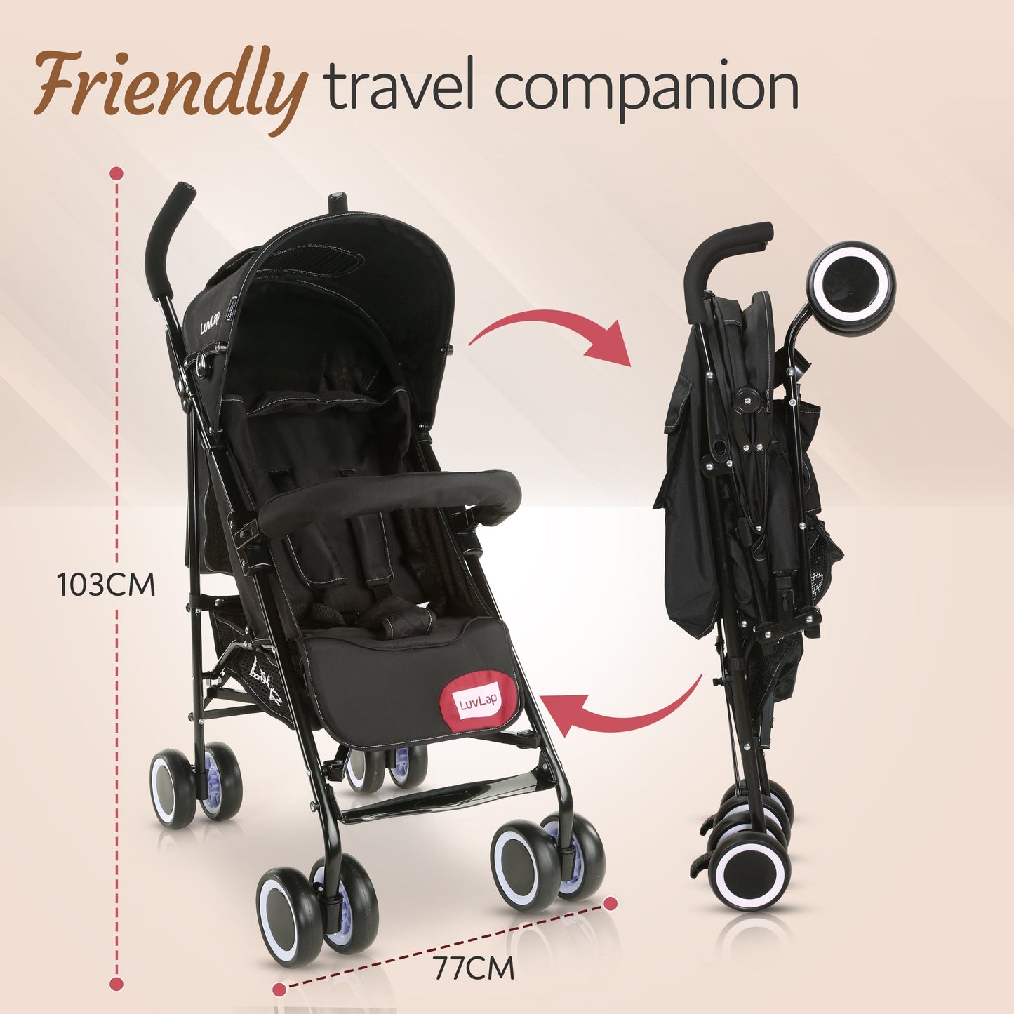 City Baby Stroller/Buggy, Lightweight, Compact & Travel Friendly Baby pram, for 6-36 Months Baby, 5 Point Safety Harness, Adjustable seat Recline, extendable Canopy, 15Kg Capacity (Black)