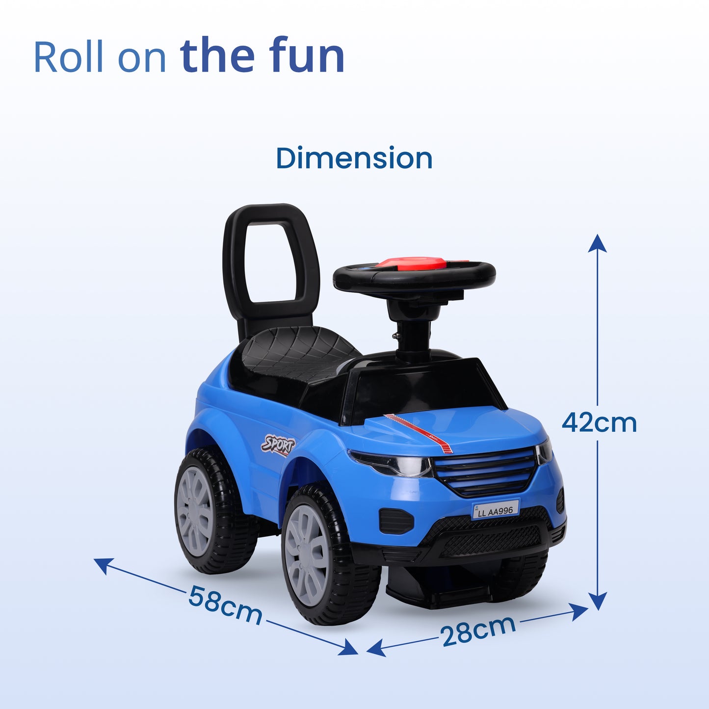 Starlight Ride on & Car for Kids with Music & Horn Steering, Push Car for Baby with Backrest, Safety Guard, Under Seat Storage & Big Wheels, Ride on for Kids 1 to 3 Years Upto 25 Kgs (Blue)