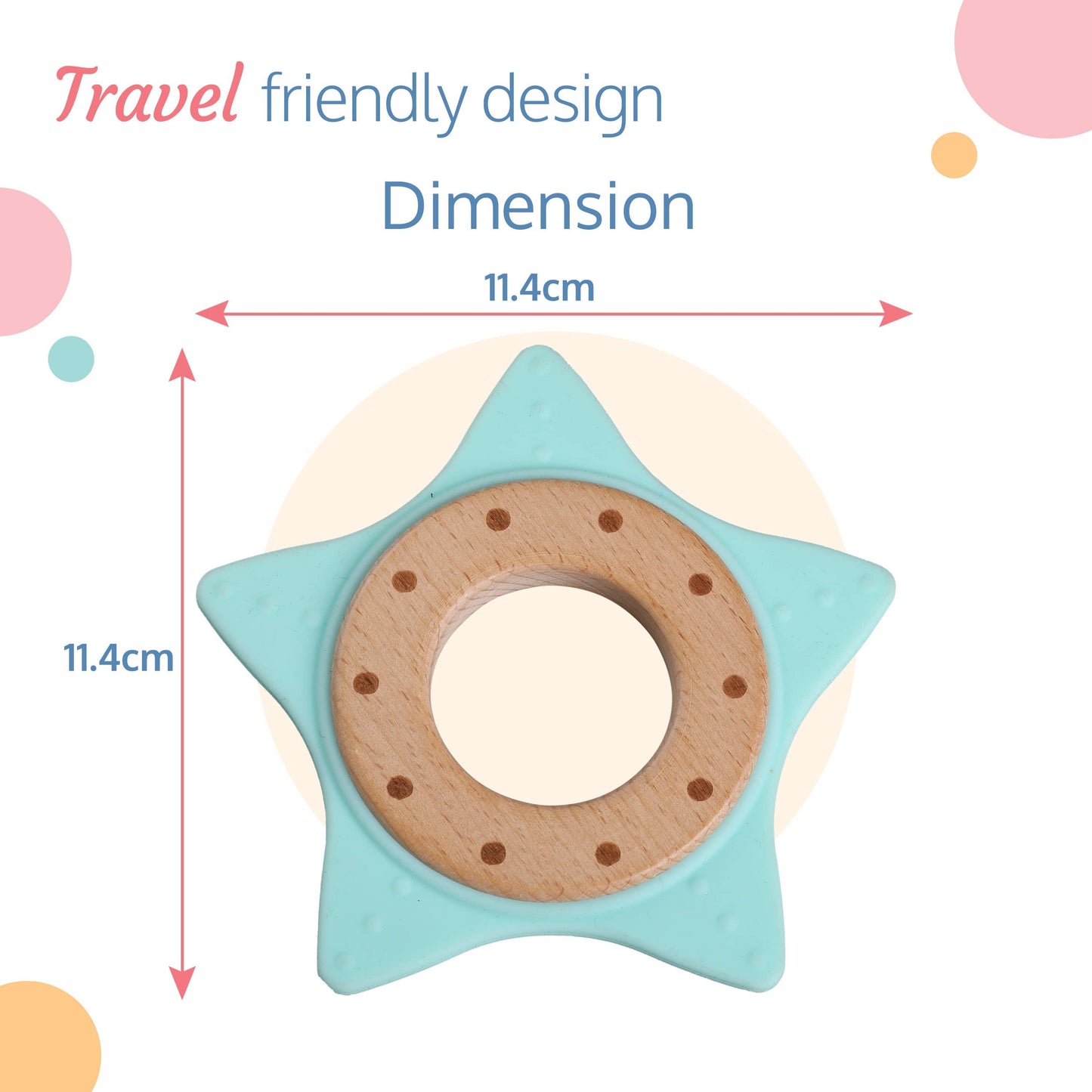 Baby Silicone Teether with Beech Wood Inner Ring, Light Green, Easy Grip, 3M+ Babies