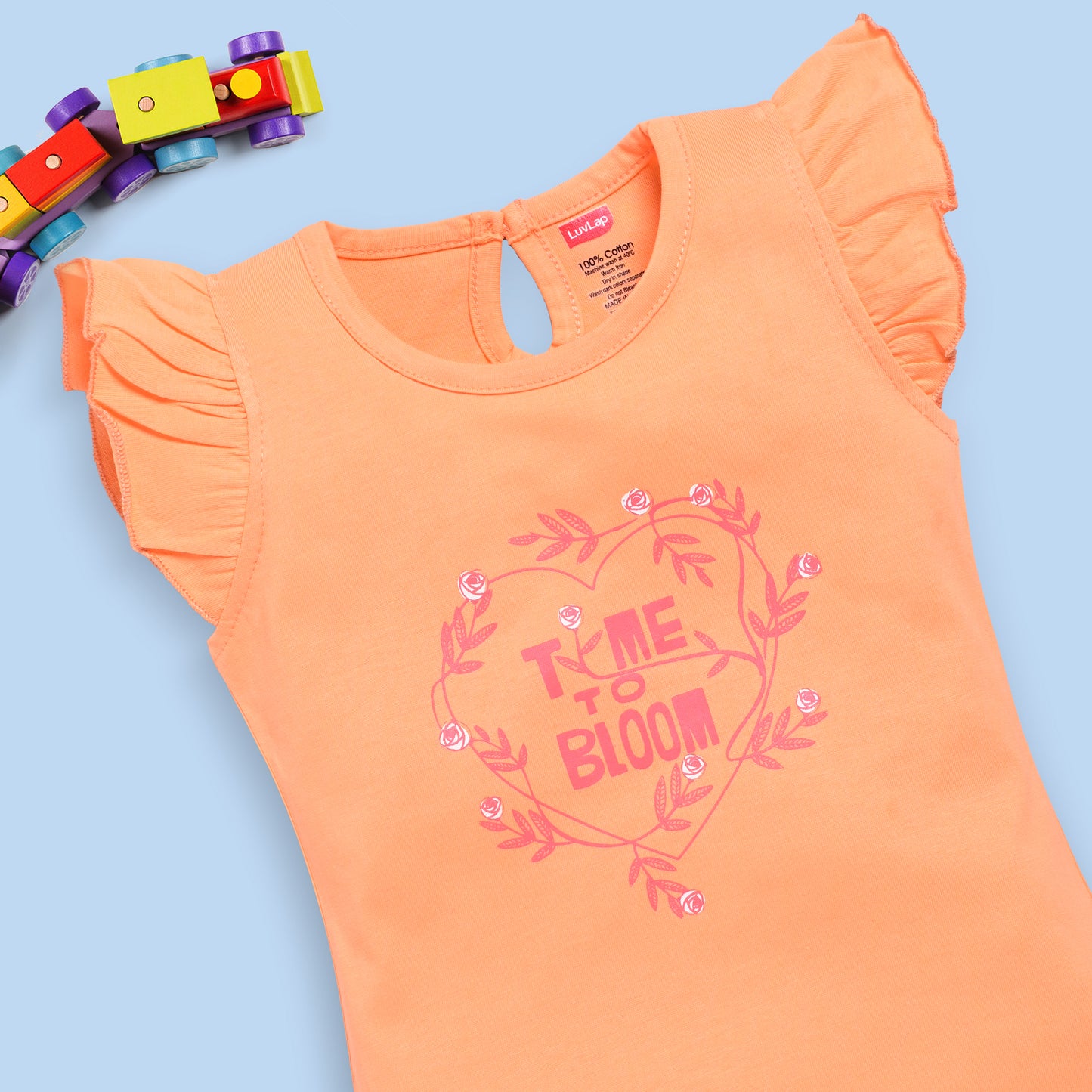 Baby Girls Regular Fit 100% Cotton Half Sleeves Girls Top CoSets Pack Of 3, Papaya, Hot Pink & Gold