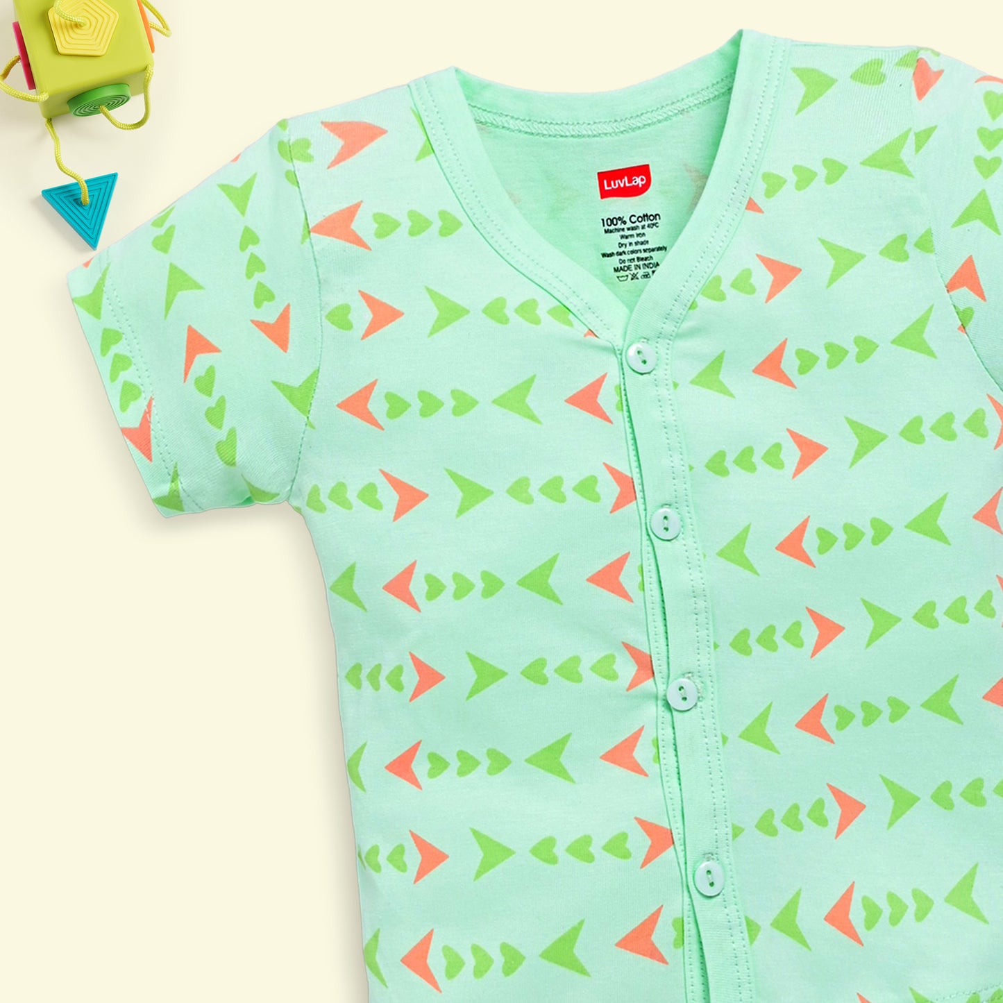 Baby Boys & Girls Regular Fit 100% Cotton Half Sleeve Jhabla & Shorts Sets Pack Of 3, Peach Whip, Sea Green & Soothing Sea