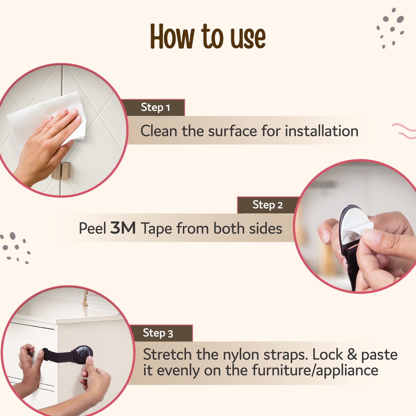 LuvLap Baby Safety Furniture Locks, Pack of 10, Adjustable and Flexible with 3M Adhesive, Safety Locks for Kids, Child Safety Locks for Drawers, Cabinets, Fridge, Cupboard (Brown)