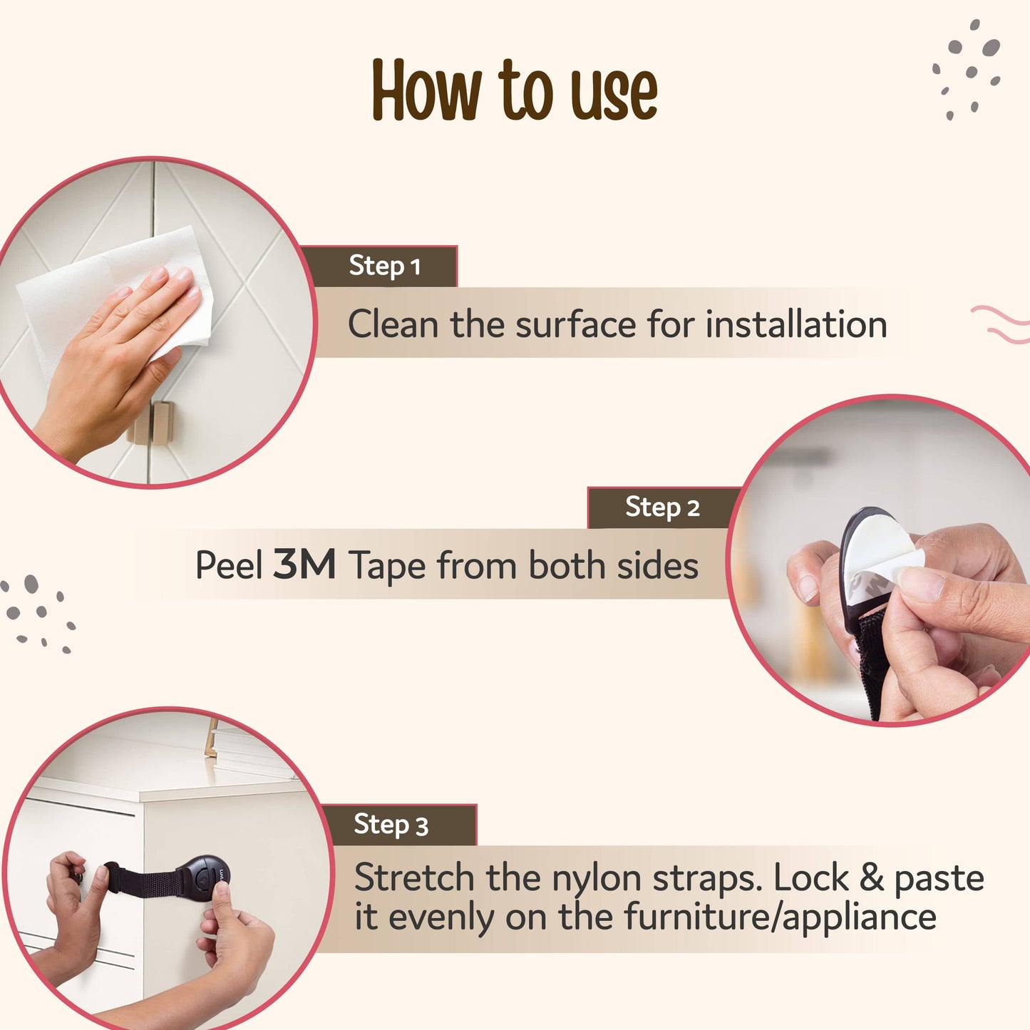 LuvLap Baby Safety Furniture Locks, Pack of 10, Adjustable and Flexible with 3M Adhesive, Safety Locks for Kids, Child Safety Locks for Drawers, Cabinets, Fridge, Cupboard (Brown)