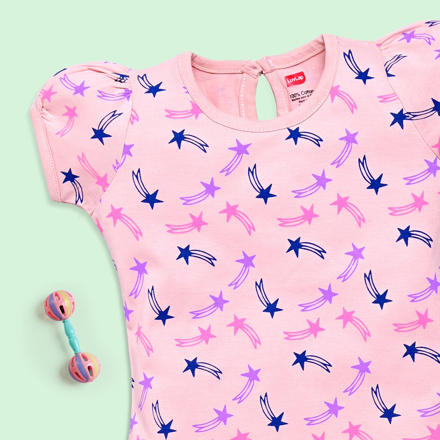 Baby Girls Regular Fit 100% Cotton Half Sleeves Girls Top CoSets Pack Of 3, Peach Whip, Mint & Coral Red