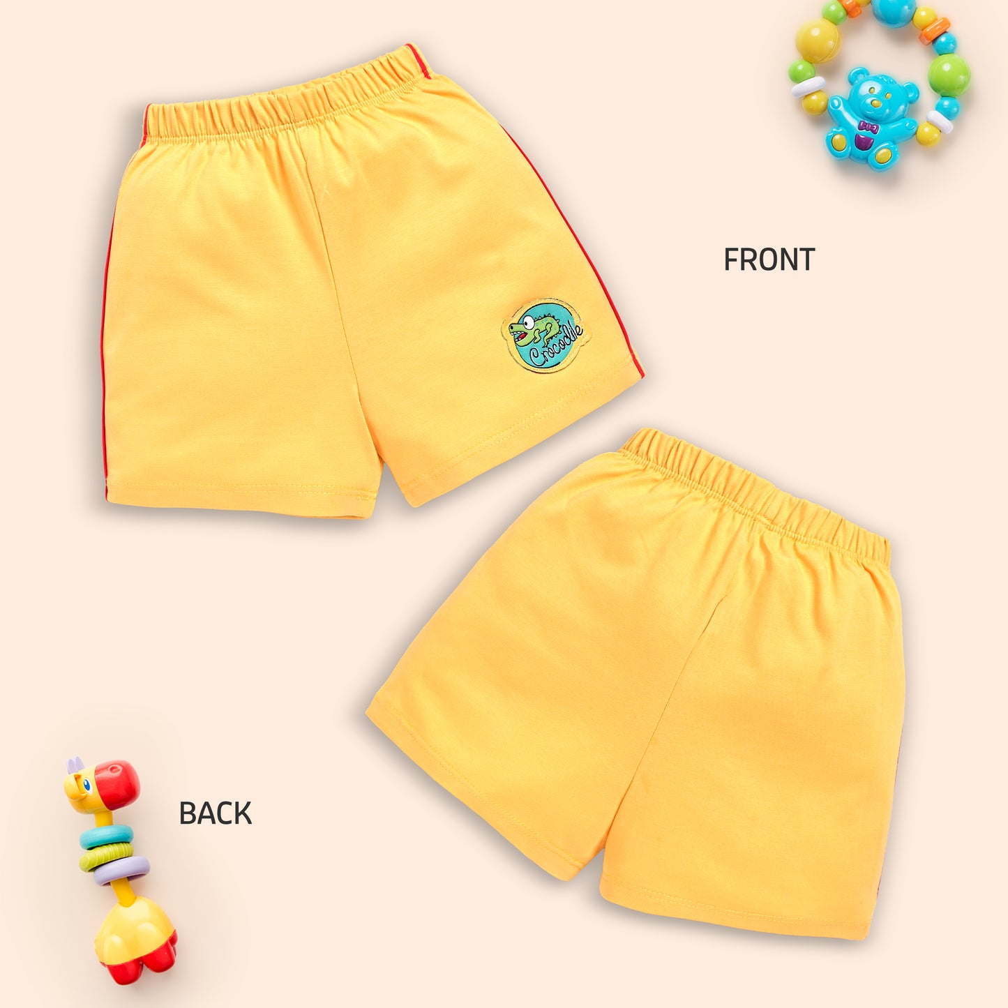 Baby Boys & Girls Regular Fit 100% Cotton Shorts Pack Of 5, Steel Grey, Teal, Blue Radiance, Gold & Supra