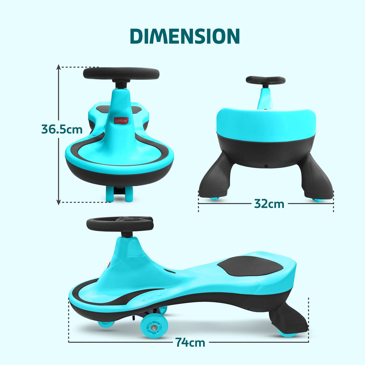 Sunny Swing Car, Kids Push Car, Magic Car for Kids, Comfortable Seats & Durable, Ride On Magic Car for 3+ Years Baby Boy & Girl, Blue & Black