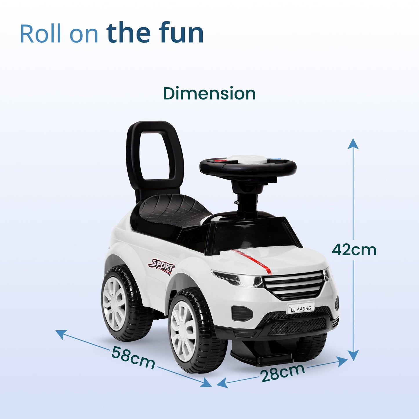 Starlight Ride on & Car for Kids with Music & Horn Steering, Push Car for Baby with Backrest, Safety Guard, Under Seat Storage & Big Wheels, Ride on for Kids 1 to 3 Years Upto 25 Kgs (White)