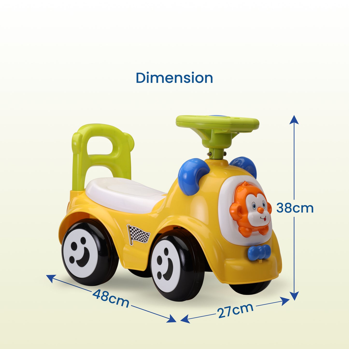 Sunny Ride on & Car for Kids with Music & Horn Steering, Push Car for Baby with Backrest, Safety Guard, Under Seat Storage & Big Wheels, Ride on for Kids 1 to 3 Years Upto 25 Kgs (Yellow)