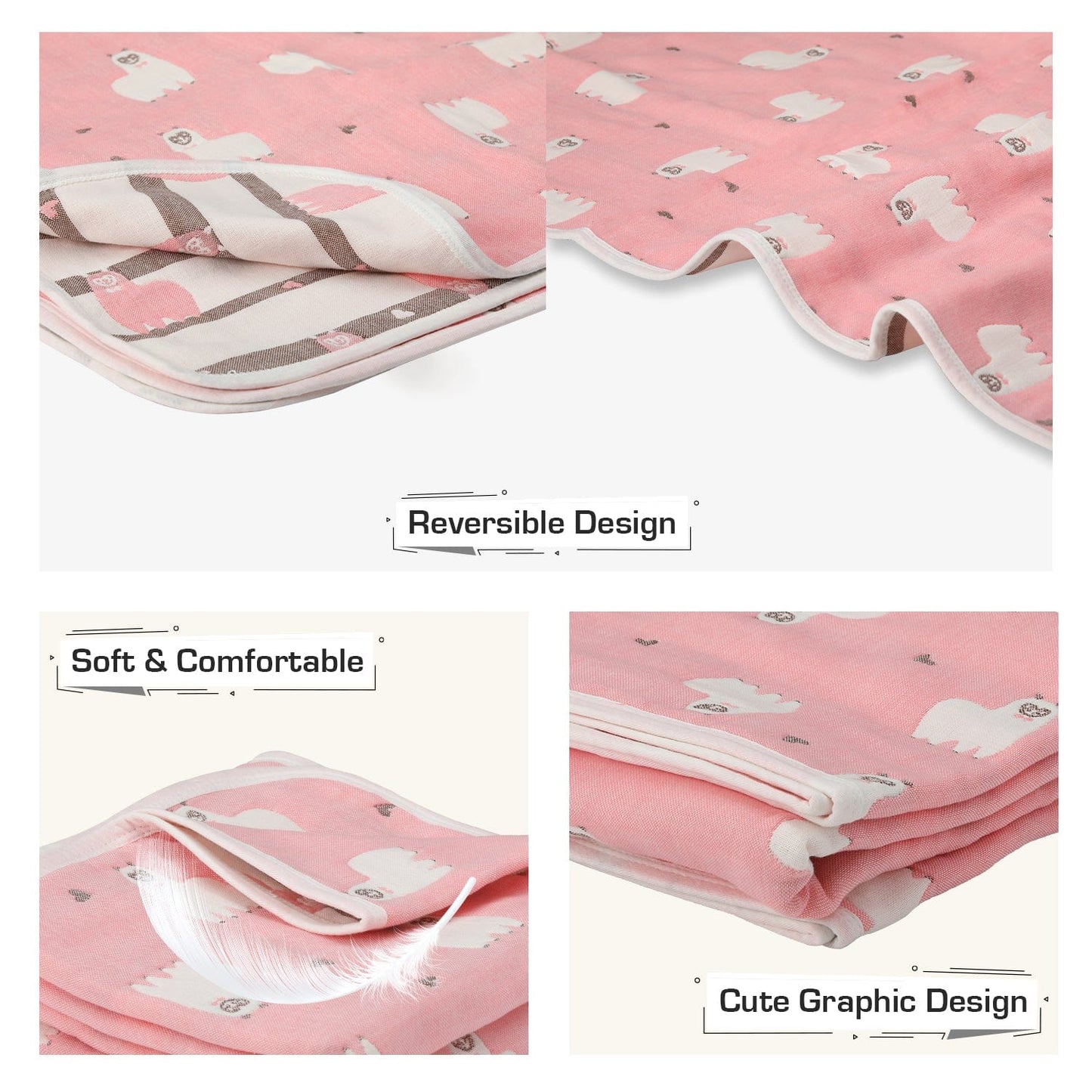 Baby Cotton Quilts Cum Wrappers, Pink Sheep