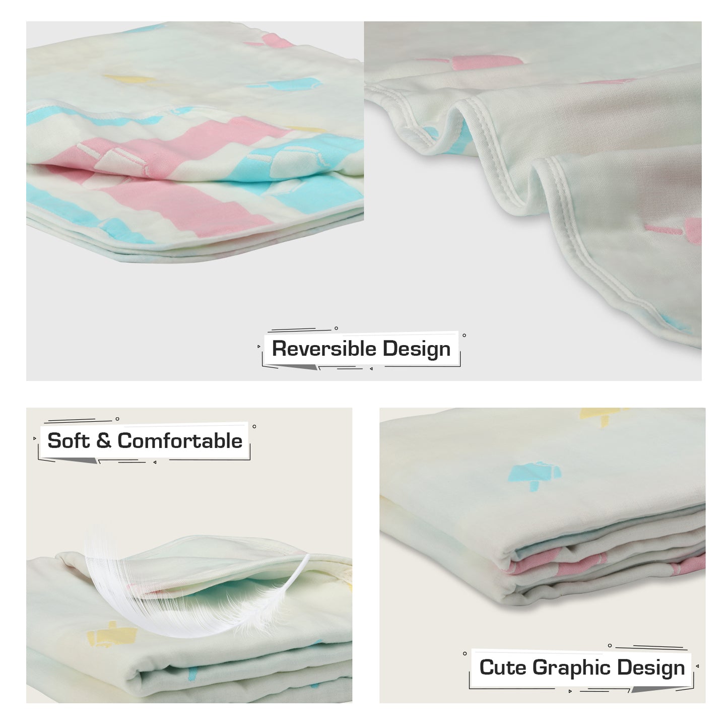 Baby Cotton Quilts Cum Wrappers, White Ice Cream