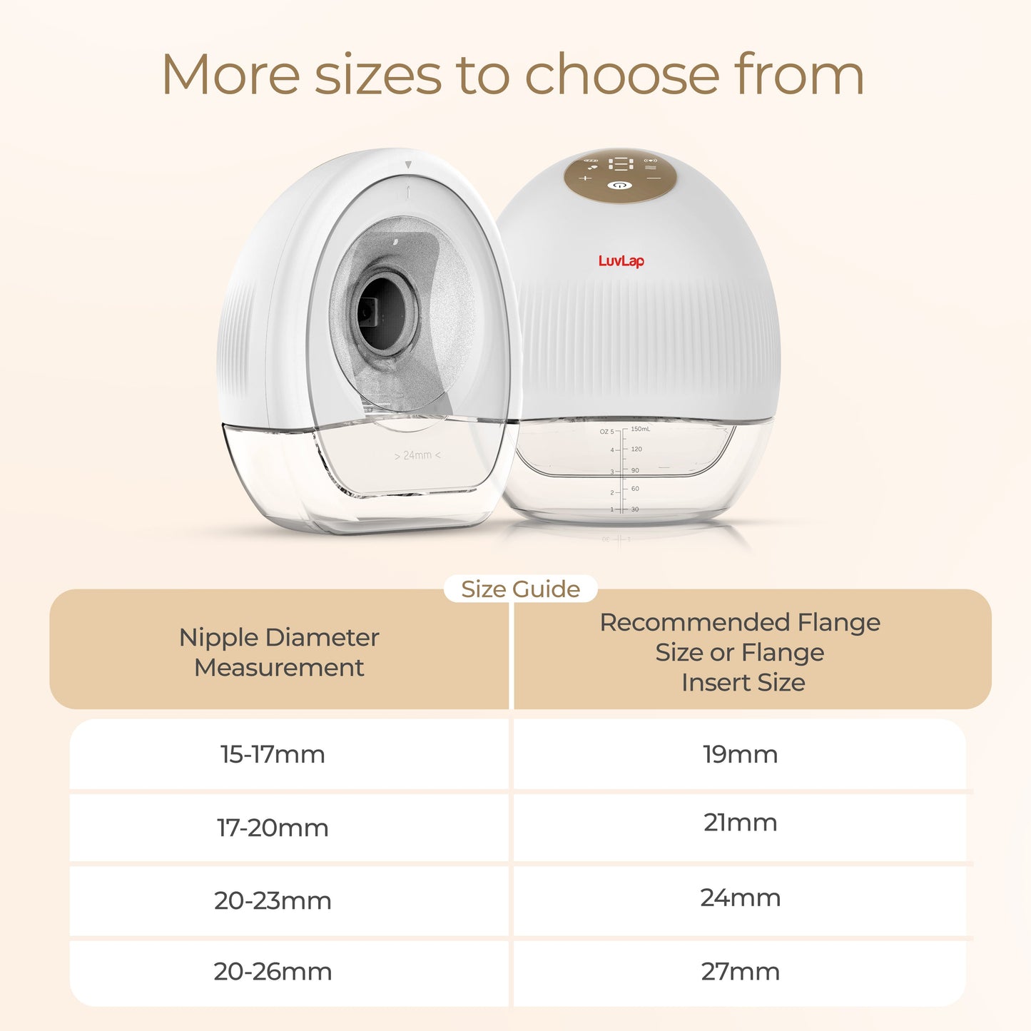 Glory Hands-Free Electric Breast Pump for Breastfeeding, Wearable, Portable, 4 Modes & 9 Suction Levels, Type-C Fast Charging, 24mm Breast Shield, Includes 19/21/27mm Soft Flange Inserts, White