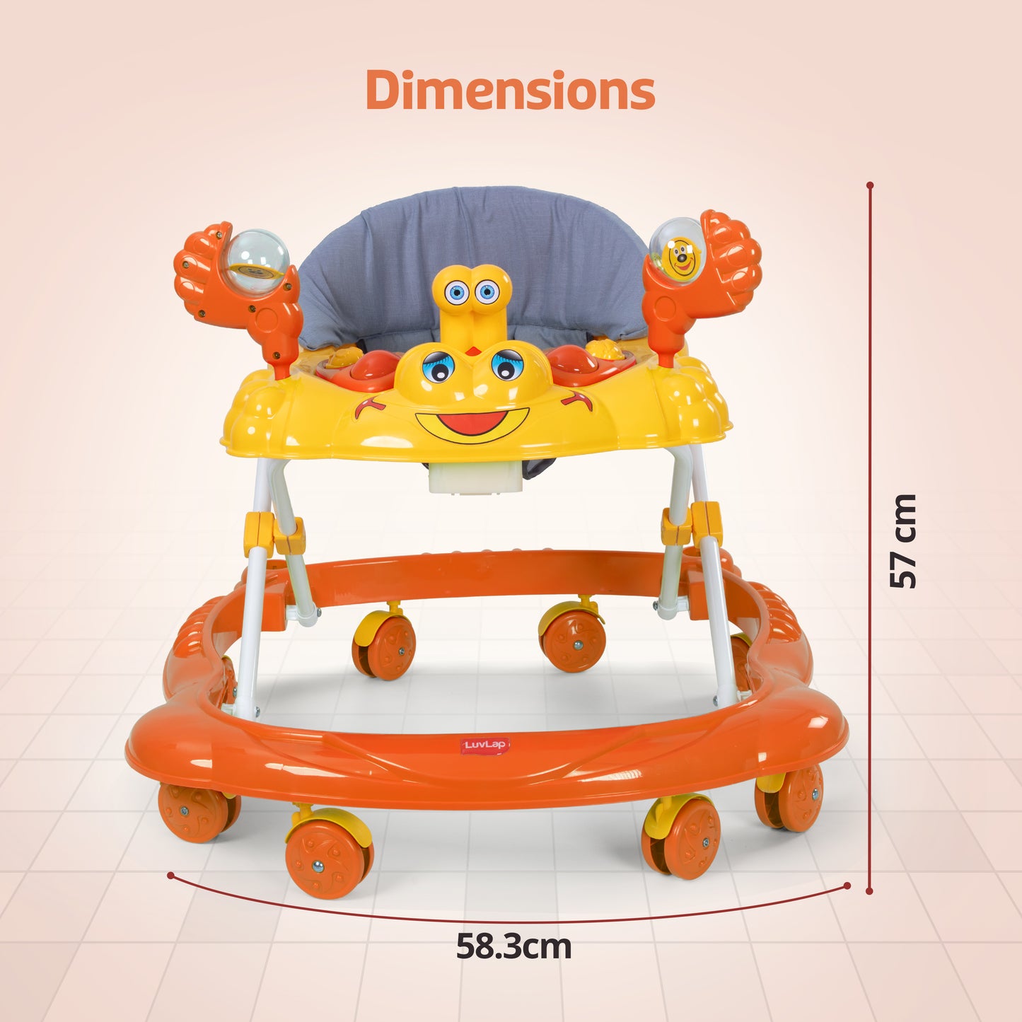 Starshine Baby Walker 9+ Months | 3 Level Height Adjustment Walker/Advanced Baby Activity Walker, Orange