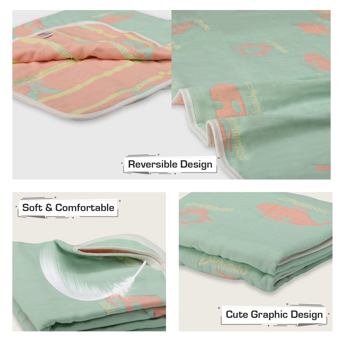 Baby Cotton Quilts Cum Wrappers, Green Giraffe