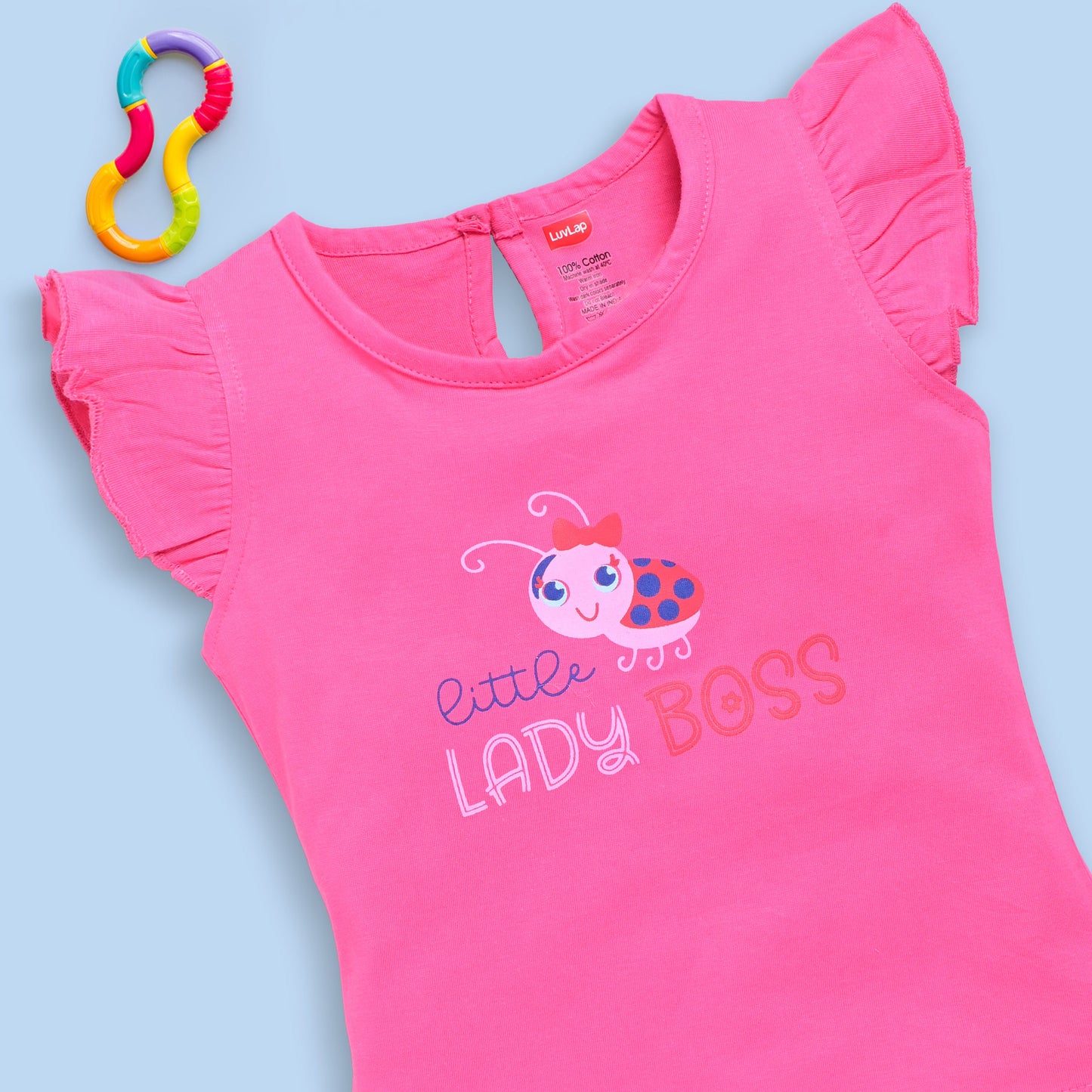 Baby Girls Regular Fit 100% Cotton Half Sleeves Girls Top CoSets Pack Of 3, Papaya, Hot Pink & Gold