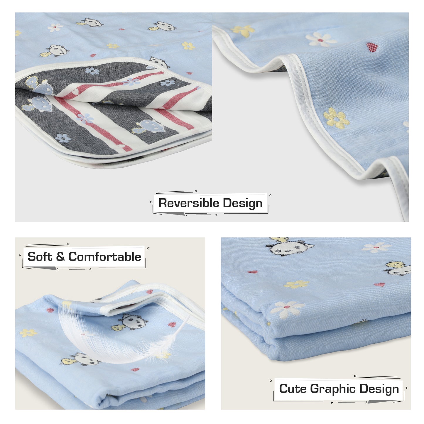 Baby Cotton Quilts Cum Wrappers, Blue Teddy