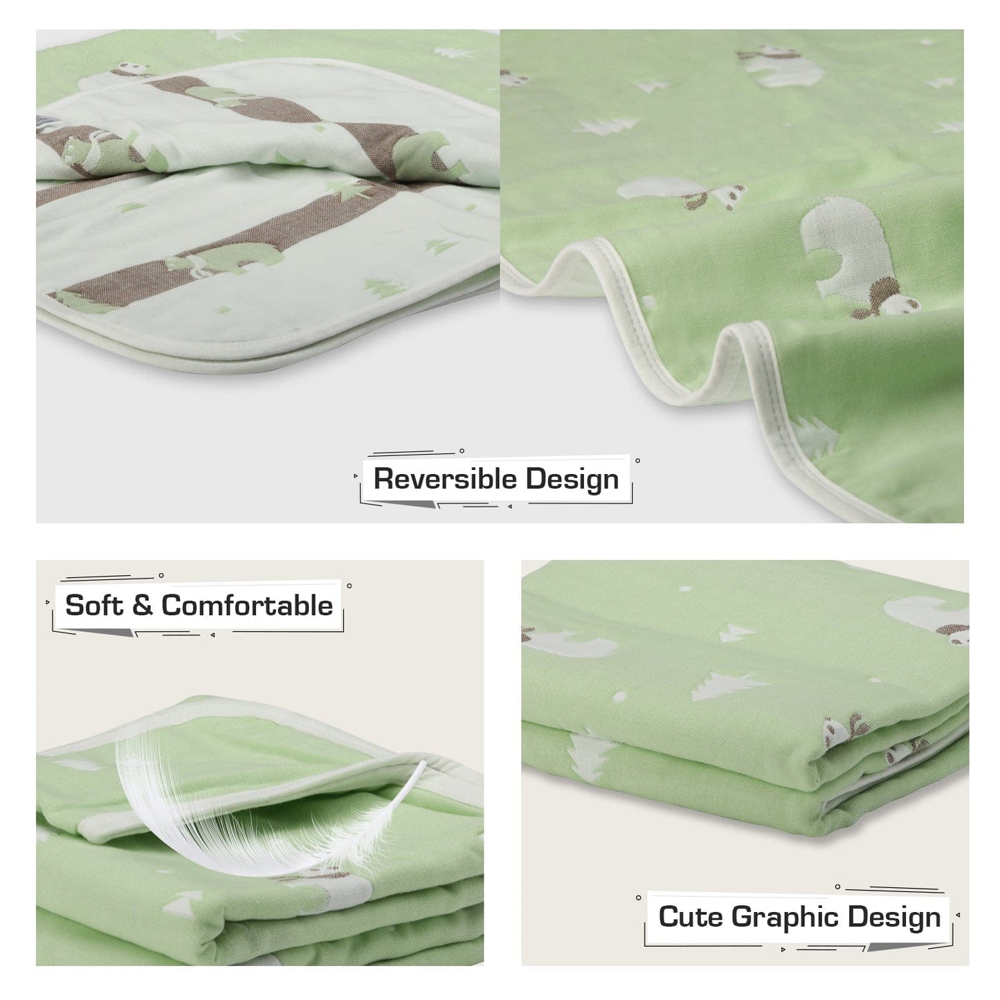 Baby Cotton Quilts Cum Wrappers, Green Bear