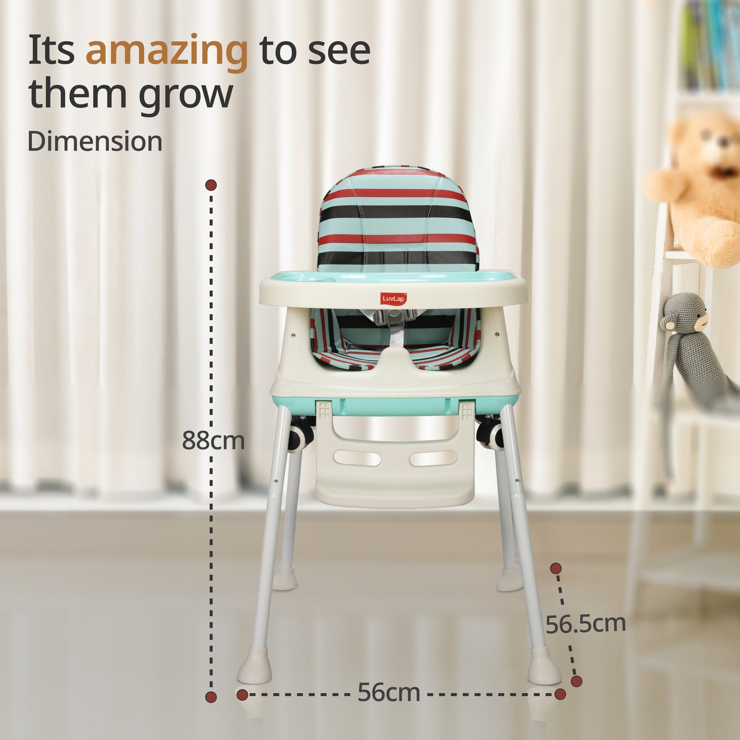 4In1 High Chair For Baby/Kids, Toddler Feeding Booster Seat With Wheels, 3 Height Adjustments, With Cushion, 6 Month To 3 Years, Portable (Blue)