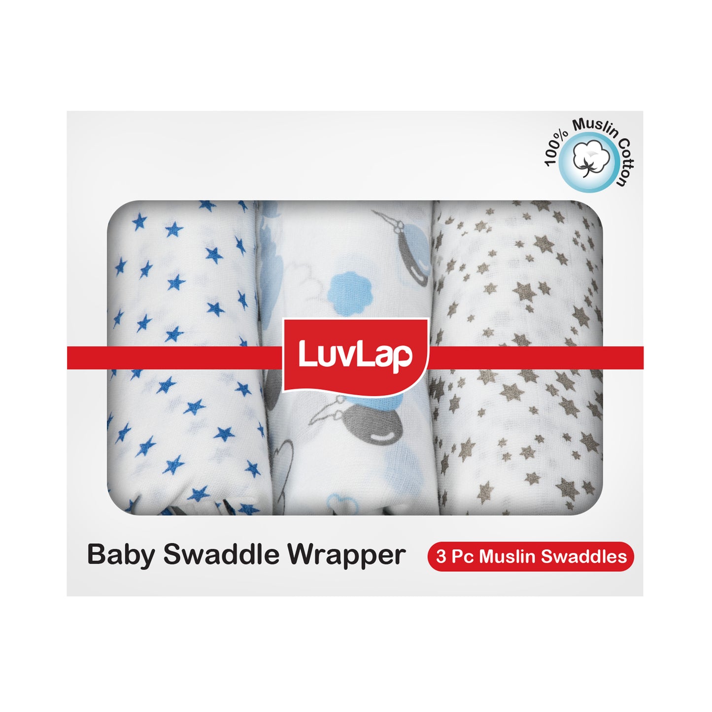 Muslin Baby Swaddle, White, Stars