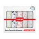 100% Cotton Muslin Baby Swaddles, Animals & Floral White Print, 0-18M+, Pack of 5