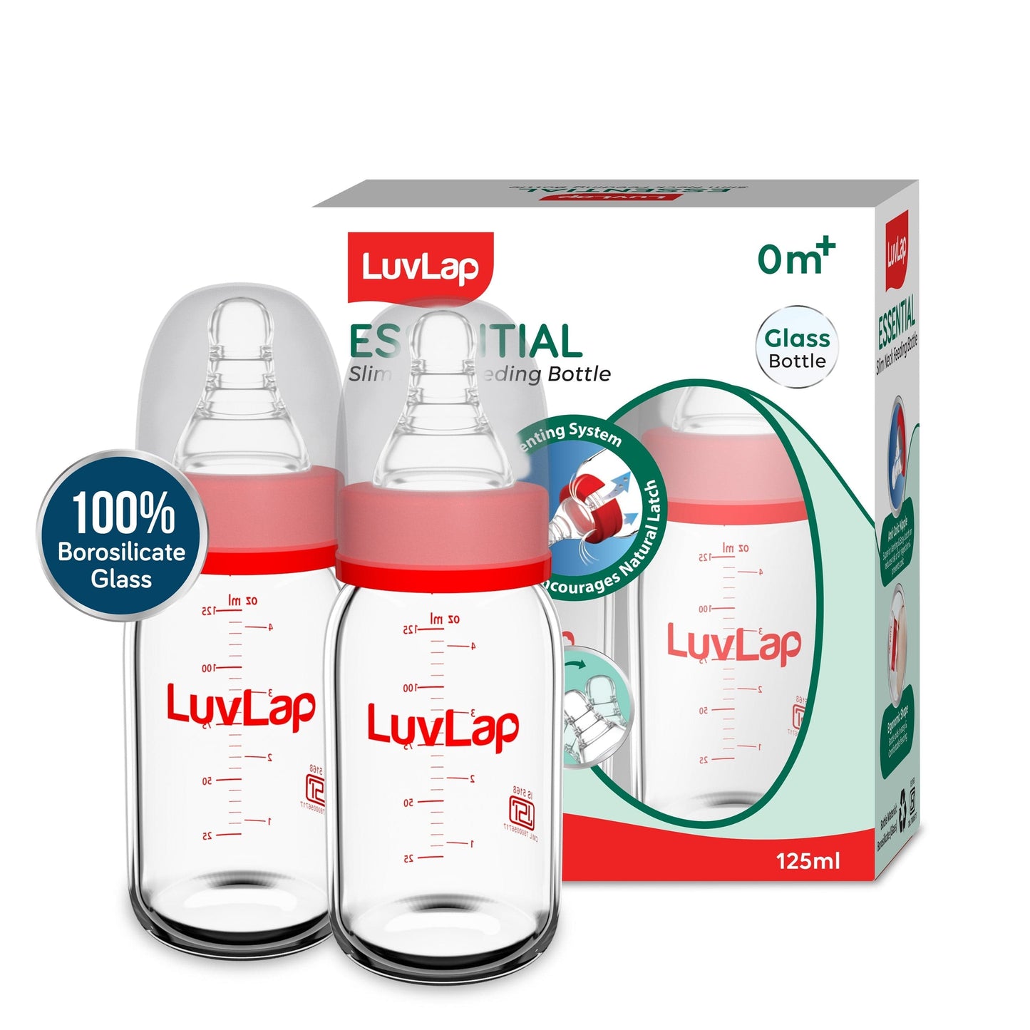 Essential Slim Neck Glass Feeding Bottle, Pack of 2