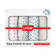 100% Cotton Muslin Baby Swaddles, Dots & Stars White Print, 0-18M+, Pack of 4